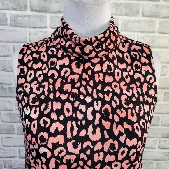 Karl Lagerfeld Womens M Pink Black Animal Leopard Print Sleeveless Blouse Top - Picture 2 of 11